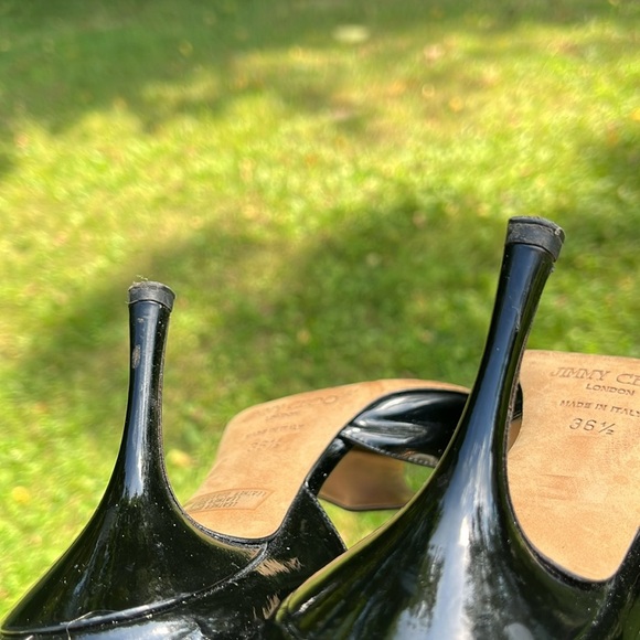 Jimmy Choo Black Patent Leather Peep Toe Pumps, Size 36 1/2 - Picture 14 of 14